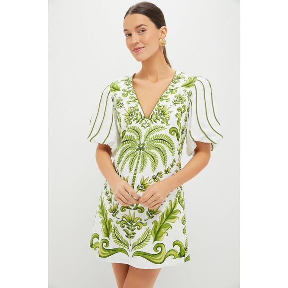 FARM RIO Off White V-Neck Milani Short Sleeve Mini Dress L NWT Retail $260 - Picture 1 of 5